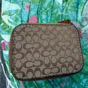 COACH Triple Pill Case Khaki Signature C's with Tan Leather Trim VERY RARE